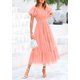 thumbnail image 4 of Vestido PRETTYGARDEN Midi con Fruncido, Tul y Mangas Abullonadas Coral Rosa Talle S, 4 of 7