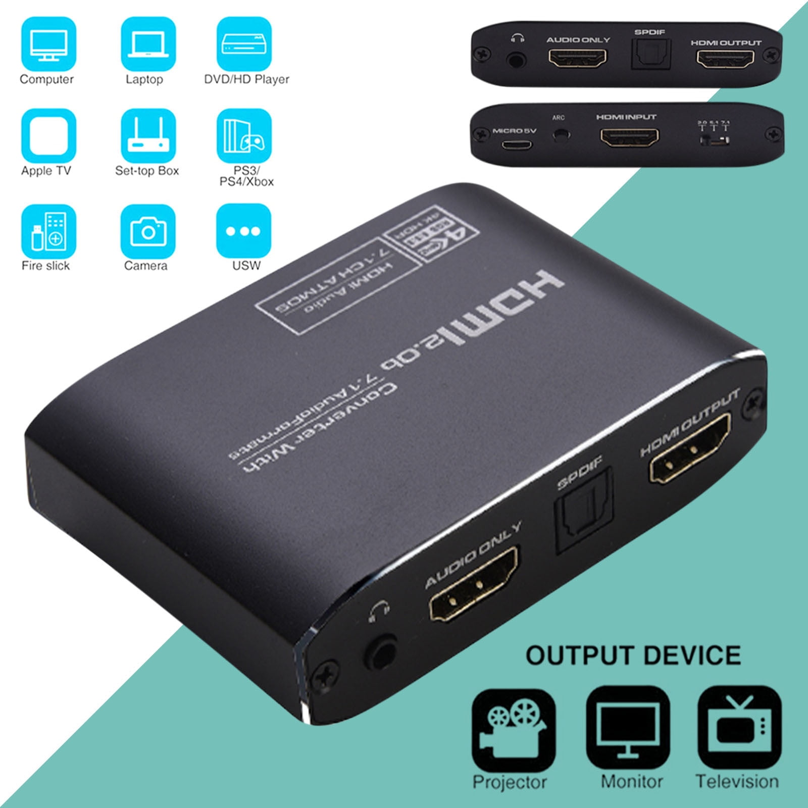NK-H38 4K Audio Extractor-ARC HDMI 2.0B Converter 7.1CH ATMOS-HDMI To - Walmart.com