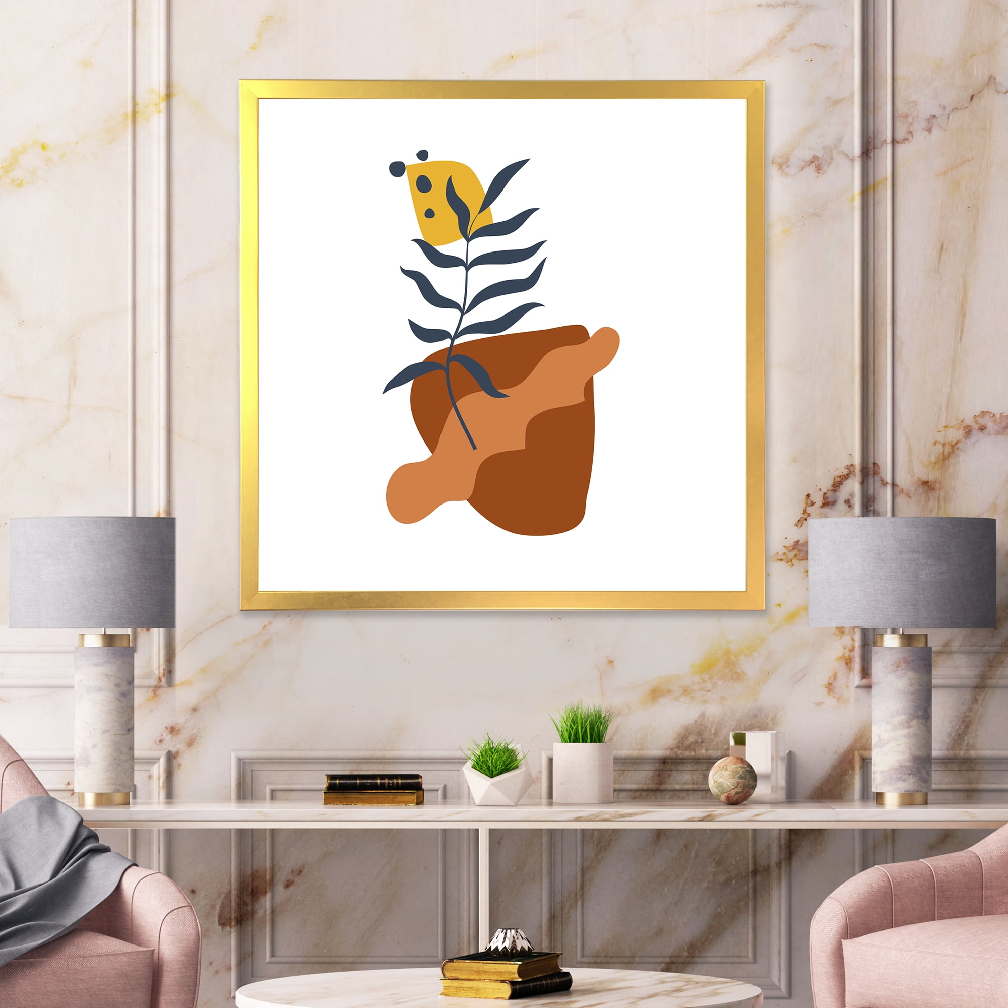 Designart 'Abstract Flowers Plants With Elementary Shapes VI' Modern Framed Art Print