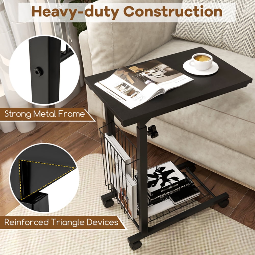 Finihen Rolling Side Table, Sofa Side Table, Bed Side Table, Rolling Height Adjustable Sofa End Side Table, for Living Room, Bedroom, Black Finihen Rolling Side Table, Sofa Side Table, Bed Side Table, Rolling Height Adjustable Sofa End Side Table, for Living Room, Bedroom, Black