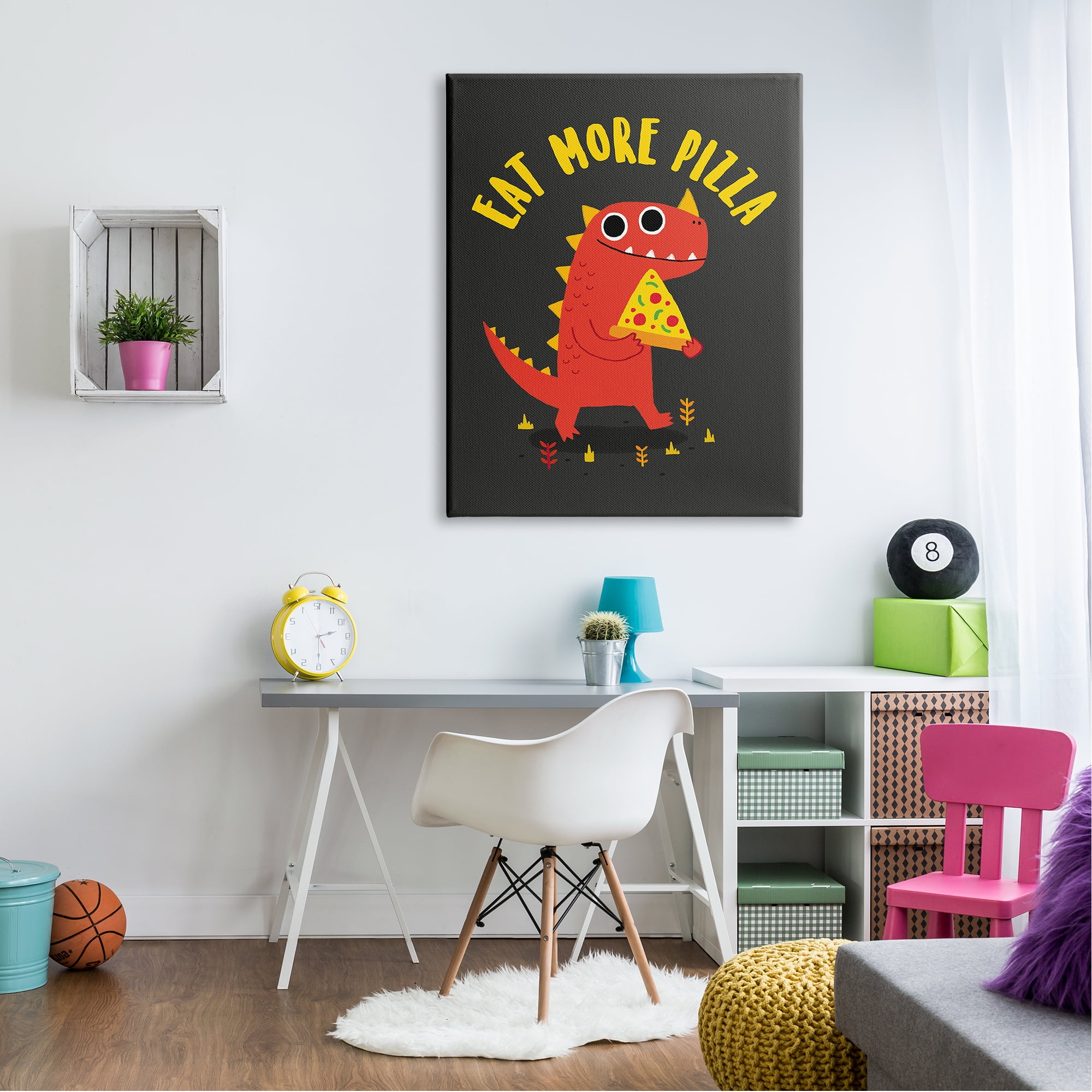 Stupell Industries Eat More Pizza Red Dragon Dinosaur Text Cartoon Canvas Wall Art, 36 x 48, Design by Michael Buxton