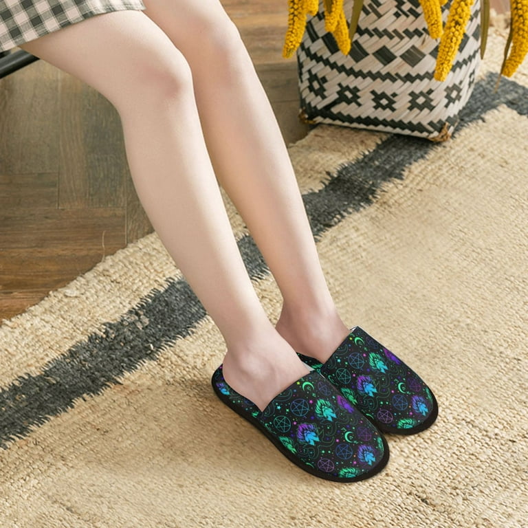 House Slippers for Women Men Colorful Gothic Cool Goat Head Lightweight House Shoes Fuzzy Slippers Soft Slip On Cozy House Slippers for Woman