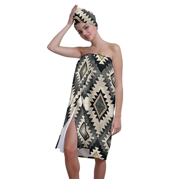 Colevkie Women 2 Pieces Bath Wrap Set Bath Skirt & Shower Cap Soft Adjustable Quick Drying Beach Towel Hair Drying Cap Printed Vintage Pattern