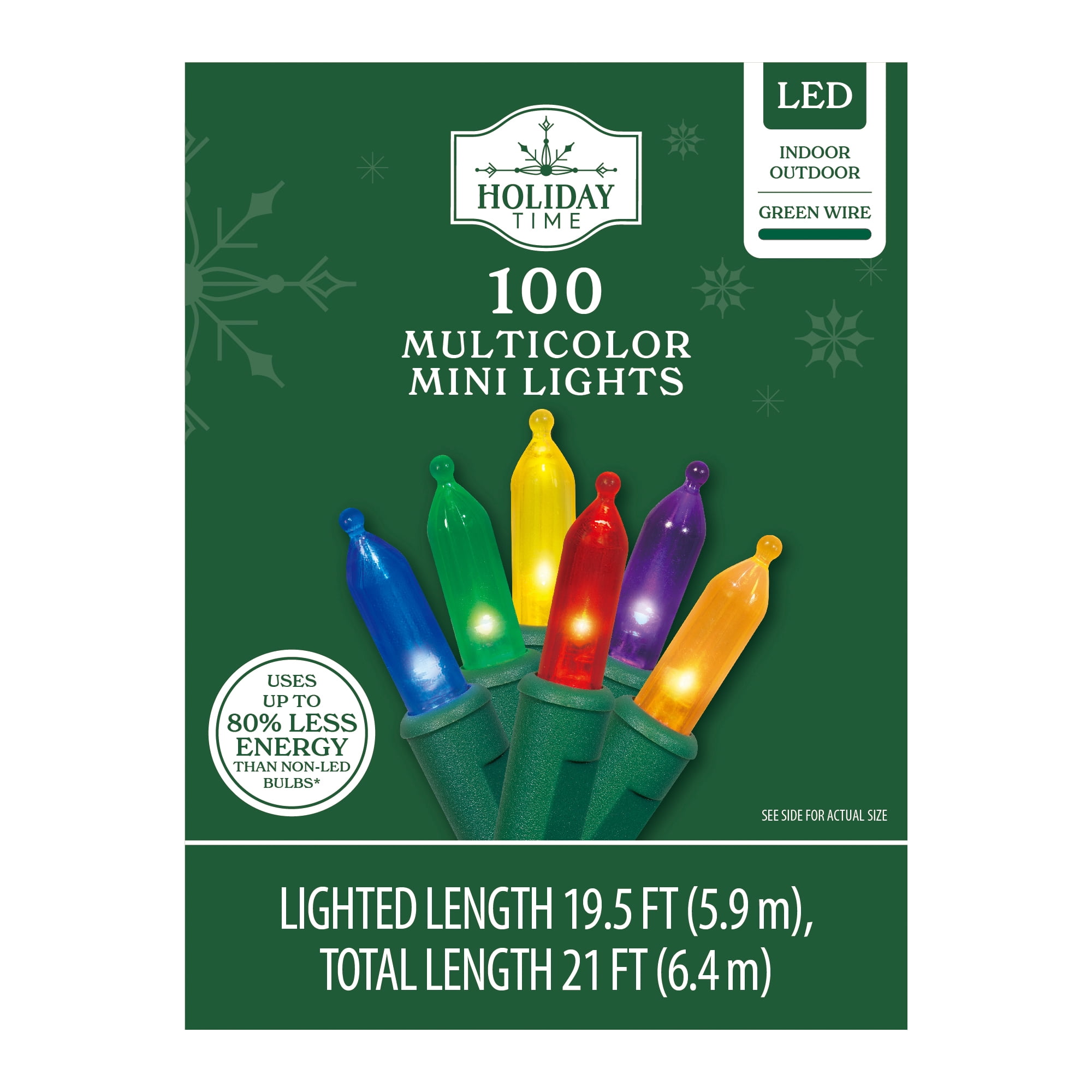 Indoor/Outdoor 100-Count LED Mini Christmas String Lights, Multicolor, 19.5', by Holiday Time