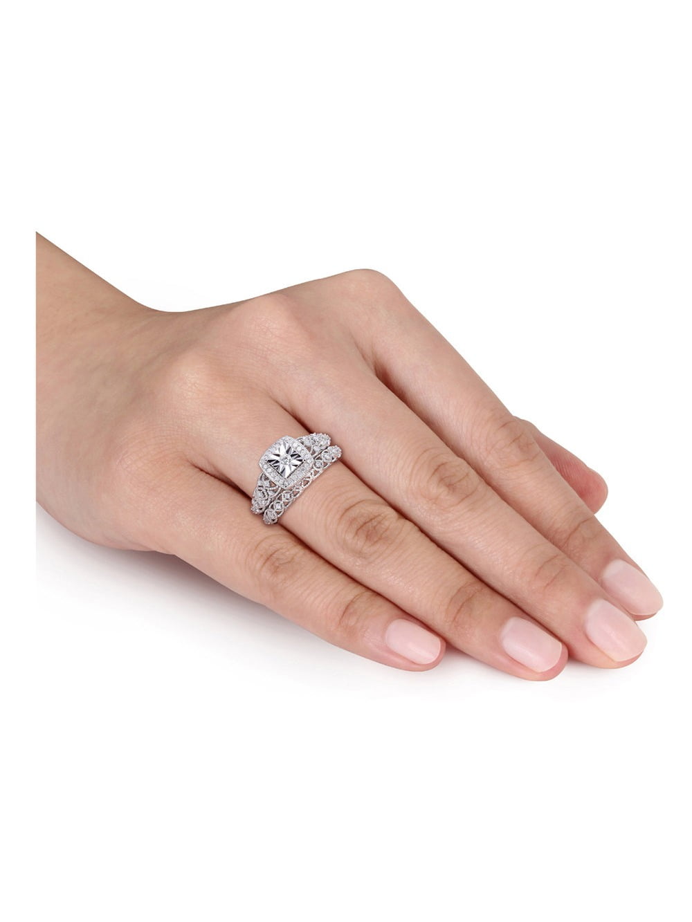 2/7 Carat (Ctw) Diamond Engagement Bridal Ring & Wedding Band Set in Sterling Silver for Women