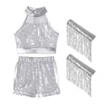 thumbnail image 4 of Xudanell Toddler Outfits for Girls Light Sequin Glitter Crewneck Top Shorts Sets Tassel Split Summer Dance Clothes, 4 of 4