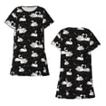 thumbnail image 5 of Salouo Swan And Dragonflies Print Short Sleeve Sleepshirt for Womens Comfy Nightgown Scoopneck Cute Nightdress Ruffle -Small, 5 of 7