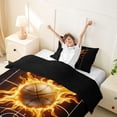 thumbnail image 3 of Castle Fairy Basketball Court Print Twin Duvet Cover, Sport Ball Flame Twin Bedding, Black Gold Orange,Black Reversible,2pcs,1 Duvet Cover and 1 Pillowcase, 3 of 6