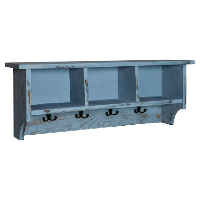 Alaterre Country Cottage Coat Hook with Storage Cubbies in Blue Antique Finish