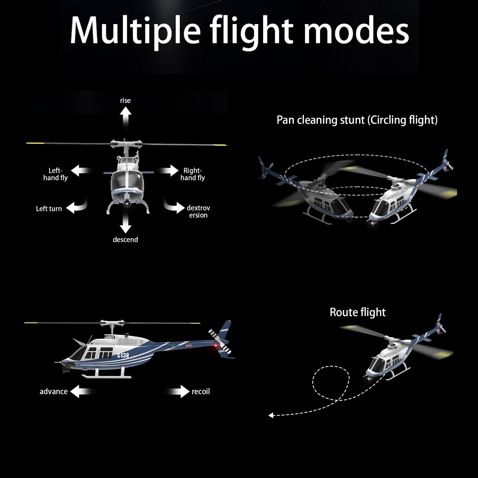 Model aircraft,C138 Bell206 Helicopter Propeller Free Remote Helicopter Stabilization Aircraft One Helicopter 1 33 Optical One Click Roll Click Roll Takeoff 1 33 Scale Red 1 battery