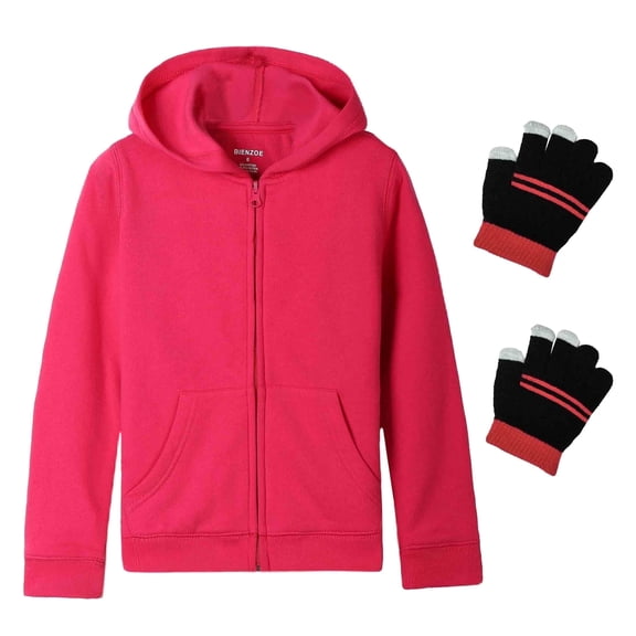 Bienzoe Girl's Anti-Pilling Soft Fleece Zipper School Uniform Hoodie Pink 7