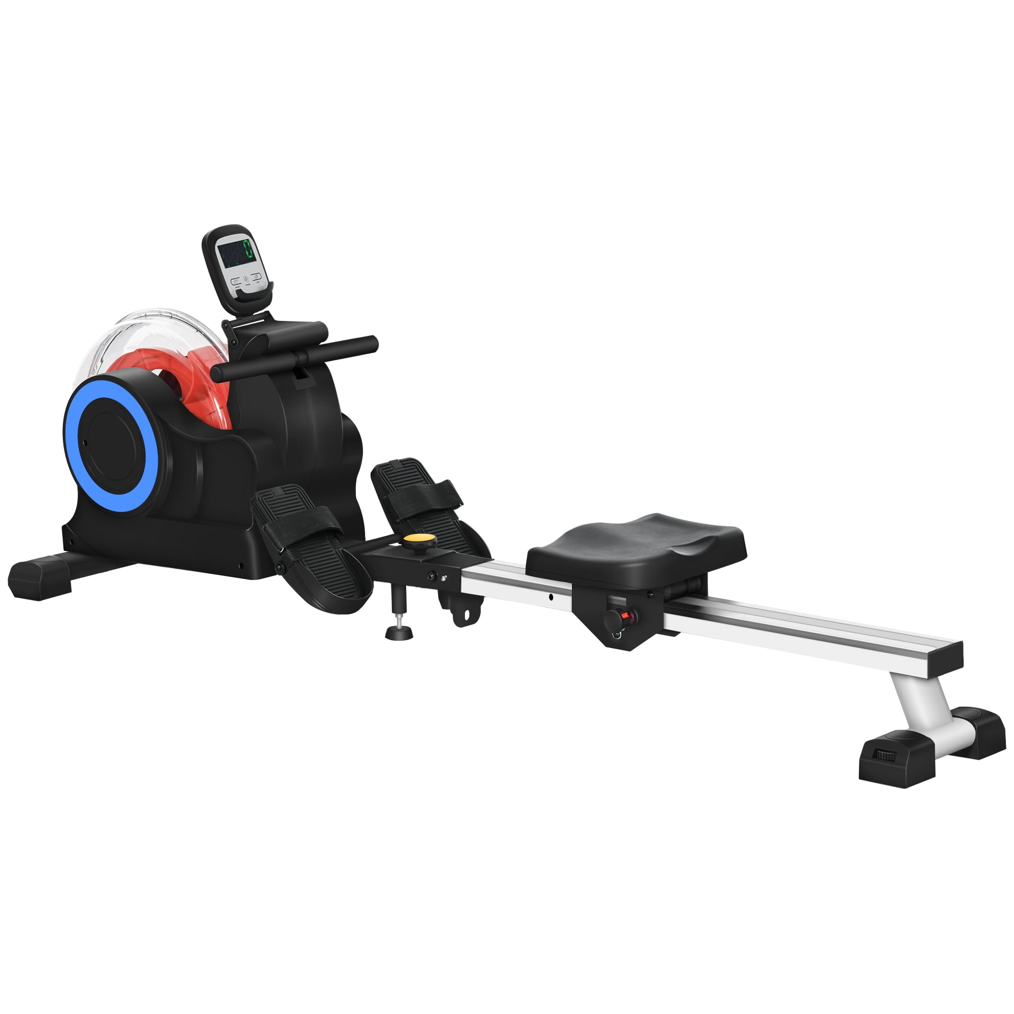 Soozier Foldable Water Rowing Machine with Wheels for Home Gym, Blue