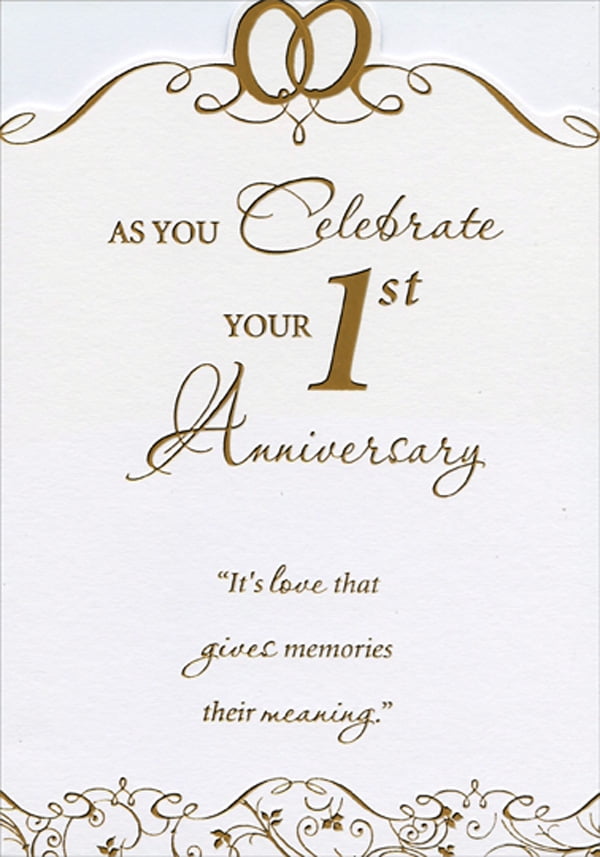 Designer Greetings Gives Memories Their Meaning: Gold Foil Intertwined Rings Die Cut 1st : First Wedding Anniversary Congratulations Card for Couple