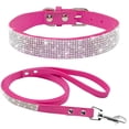 thumbnail image 1 of Adjustable Soft Suede Leather Pet Collar and Leash with Rhinestone Pink XS S M, 1 of 7