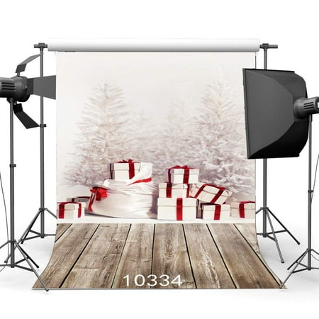 Image of ABPHOTO Polyester 5x7ft Photography Backdrop Christmas Pine Tree Gifts Box Snow Vintage Stripes Wood Floor Xmas Backdrops Seamless Baby Kids Happy New Year Background Photo Studio Props