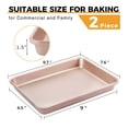 thumbnail image 3 of HONGBAKE 2 Pack 9.7"X7.6" Small Cookie Sheet, 57% Thicker Nonstick 1/8 Toaster Oven Pans, Heavy Duty Cookie Sheet Pan Set, Baking Sheet, Rose Gold, 3 of 9