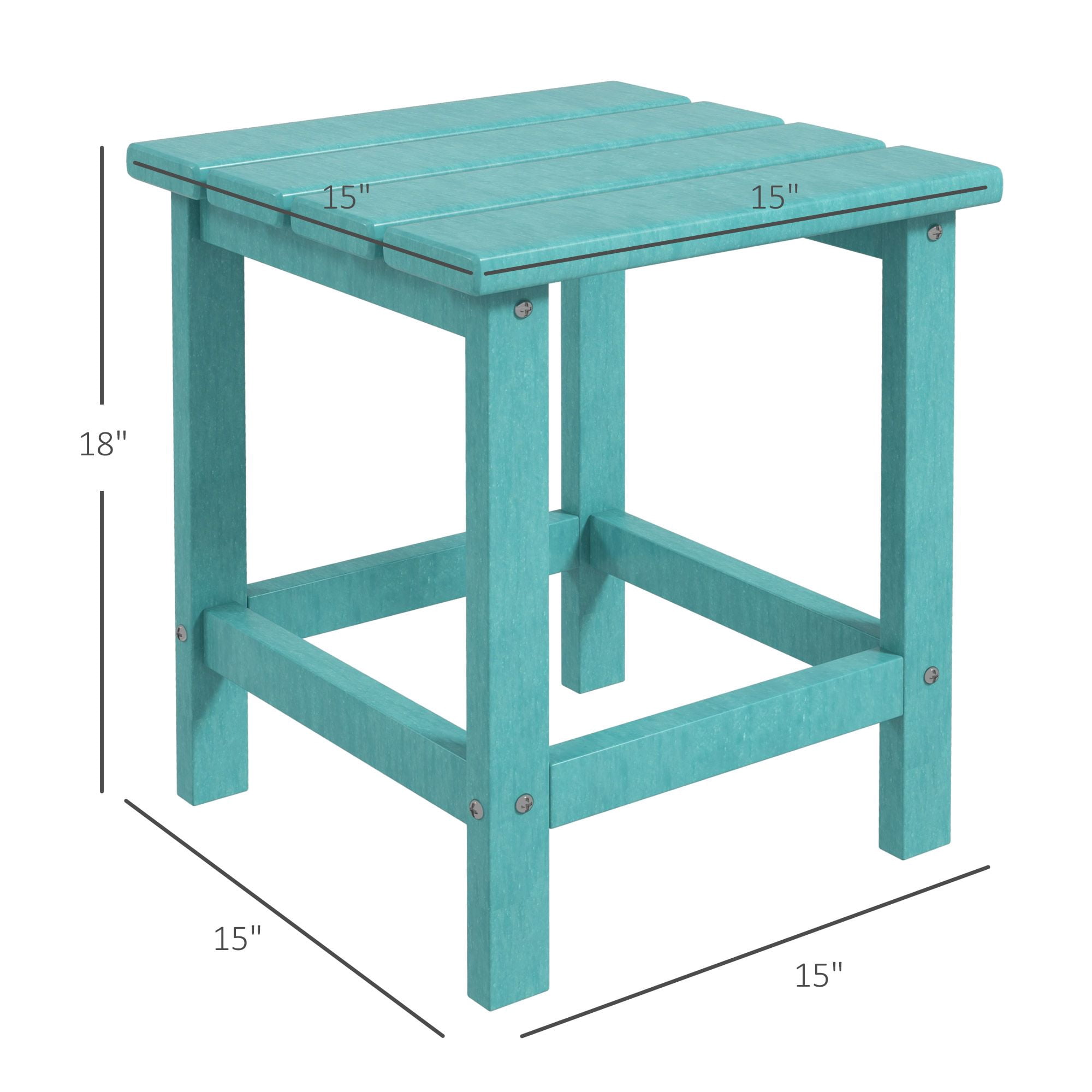 Outsunny 15" Square Outdoor Side Table, Weather-Resistant HDPE Plastic End Table for Adirondack Chairs, Patio, Backyard or Poolside, Slatted Design, Green, 15"L x 15"W x 18"H