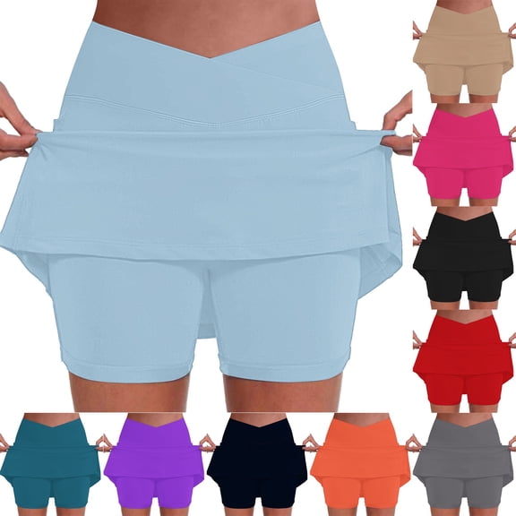 Athletic Skorts for Women Summer Casual Tennis Skirts Stretch Tummy Control High Waisted Skort Navy S