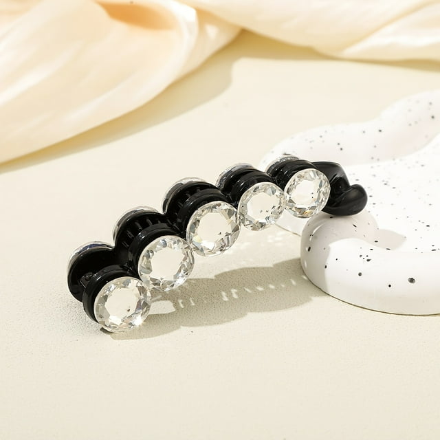 SUTENGDA 1pc Elegant Rhinestone Banana Clip - Versatile Twist Hairpin with Sparkling Round Balls Available in Multiple Colors Perfect for Updos & Formal Events Hair Accessories
