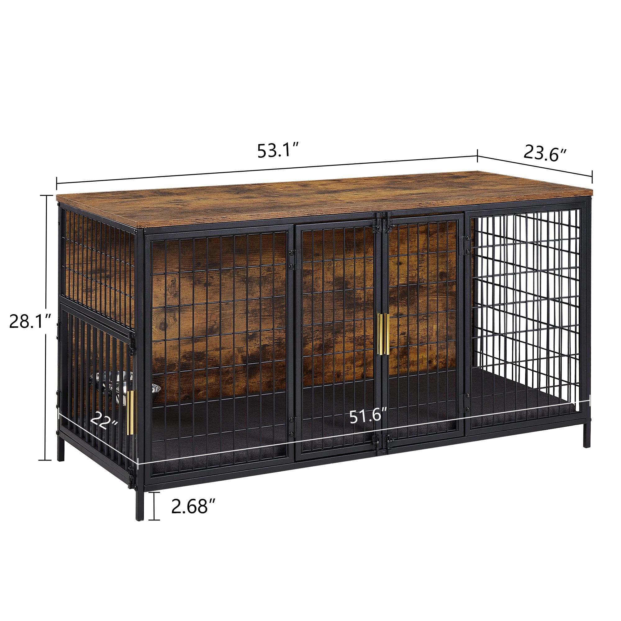 VECELO Dog Crate Furniture, 53 Inch Dog Kennel Indoor Wooden Dog Cage with Double Doors, Farmhouse Decorative Pet House for Large Medium Dogs, Chew-Resistant, Brown