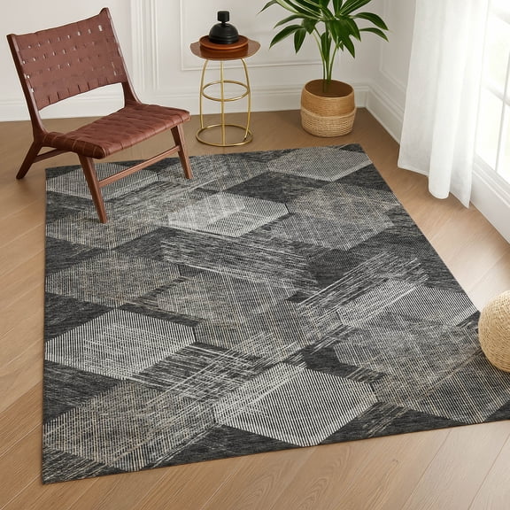 Addison Rugs Chantille Indoor/Outdoor Contemporary Geometric Black Machine Washable Rectangle Rug, 10' x 14'