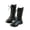 Black, variant on Girls Lace Up High Top Boots Solid Color Faux Leather British Style Student Princess Long Boots Soft Sole Casual White