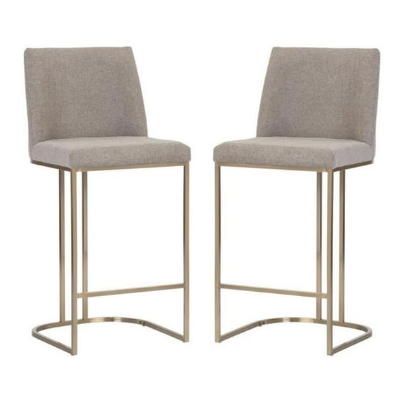 Home Square Rayla 26" Fabric Counter Stool in Brown/Antique Brass - Set of 2