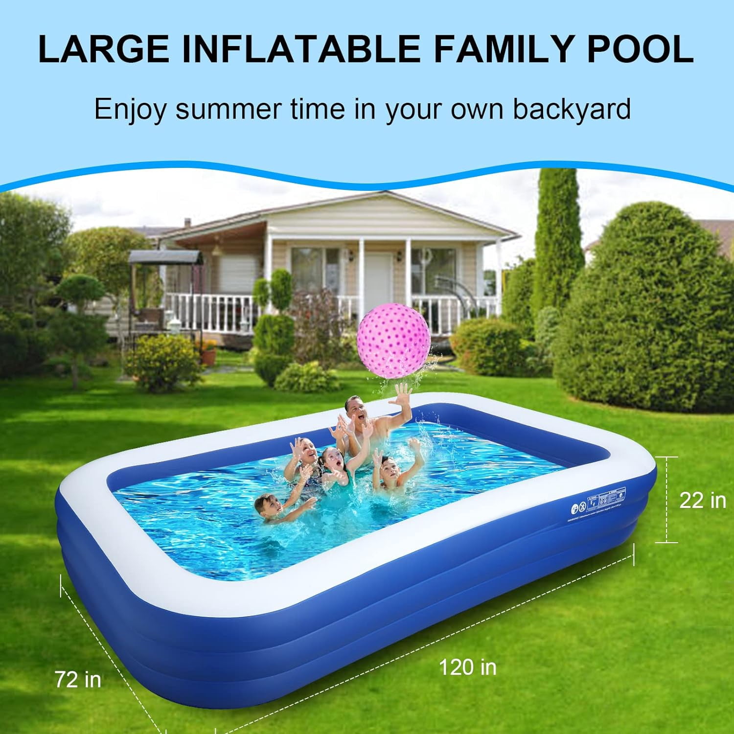 KABUQI Kiddie Pool Rectangle 6.29” 22” Swimming Pools