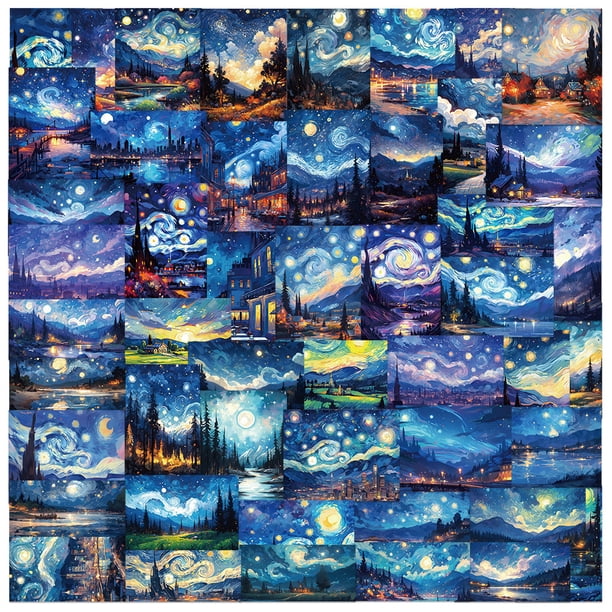 Paquete de pegatinas de pintura al óleo Starry Night con 50 piezas