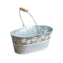 BMYJ Galvanized Bucket Flower Pot, Rustic Small Galvanized Bucket Flower Pot with Handle, Round Metal Tin Bucket Vintage Daisy Embossed Planter Pot for Balconies Gardens