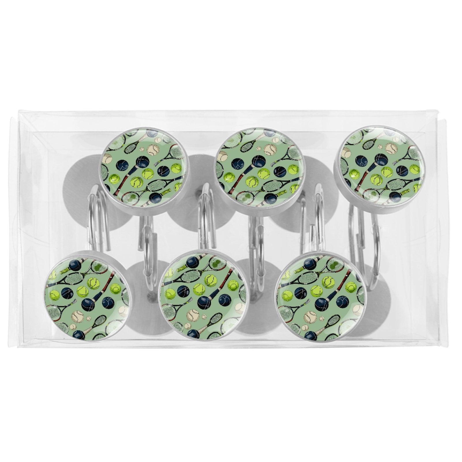 HemaKayy 12 Pcs Decorative Shower Curtain Hooks - Stainless Steel Rings for Bathroom Décor - Easy Glide & Secure Hold - Perfect Decoration for Bathroom Shower Rods - Tennis Balls