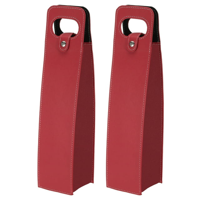 Unique Bargains Sac Cadeau Vin 2 Sac à Vin Sac Réutilisable en Cuir Cabas pour Bouteilles de Vin Portable, Rouge
