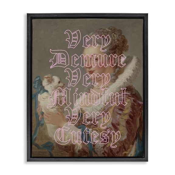 Stupell Industries Traditional Trendy Demure & Mindful Classic Black Floating Frame Canvas Art, 17 x 21, by Lil' Rue