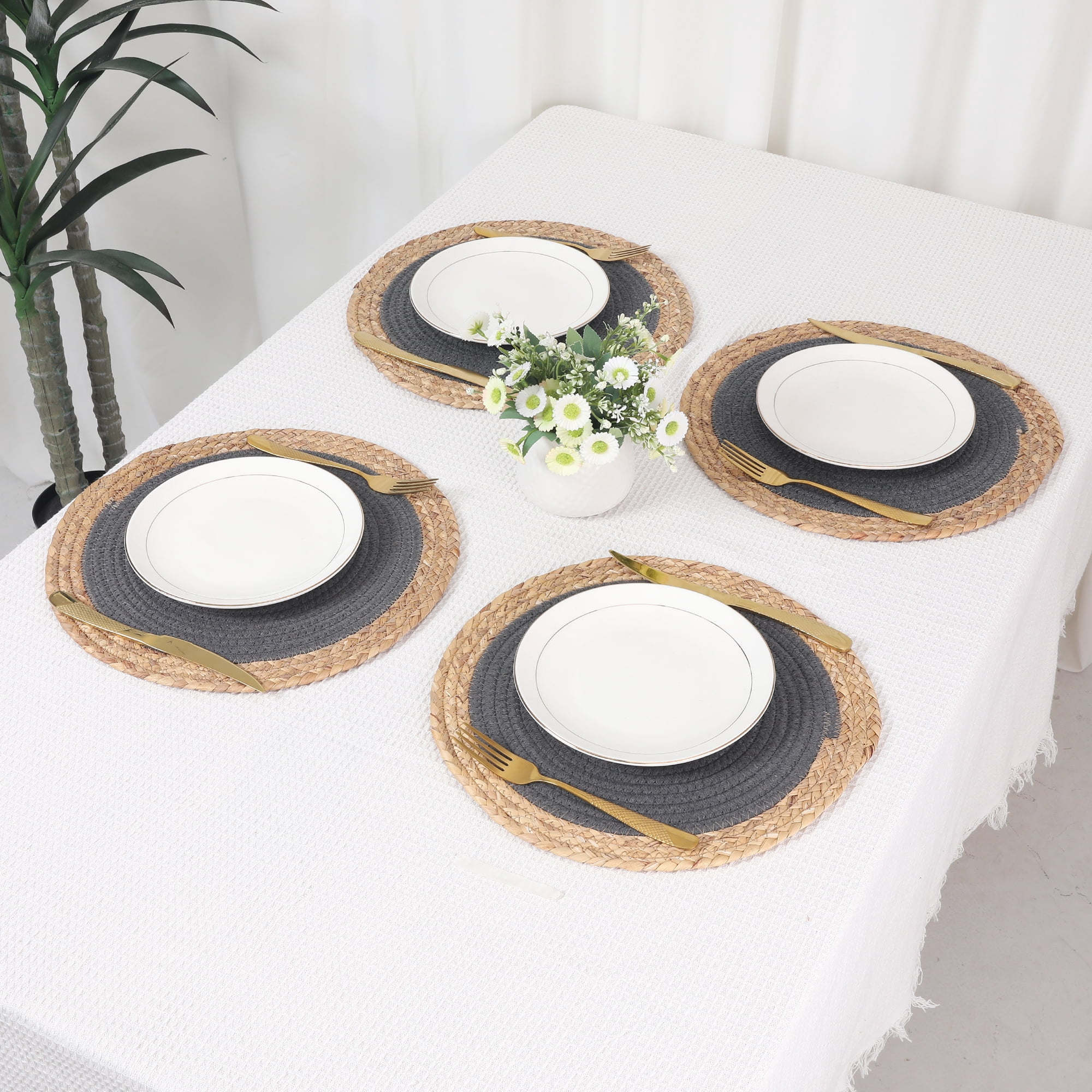 Unique Bargains Set of 4 Placemats for Dining Table Decor Table Mats Dark Gray 14x14in