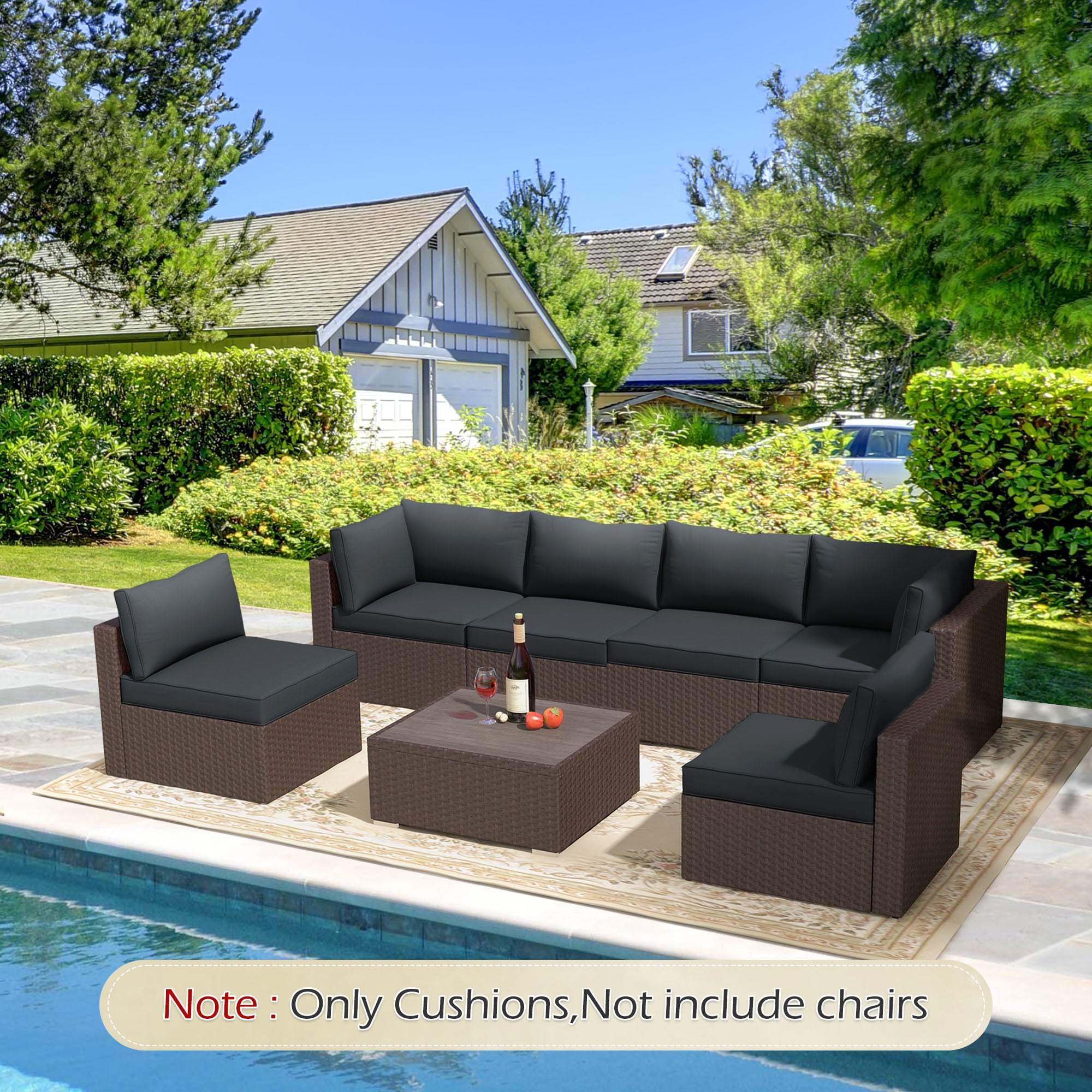 HOMREST 25.4 in x 25.4 in Outdoor Replacement Cushions,14-Count Black