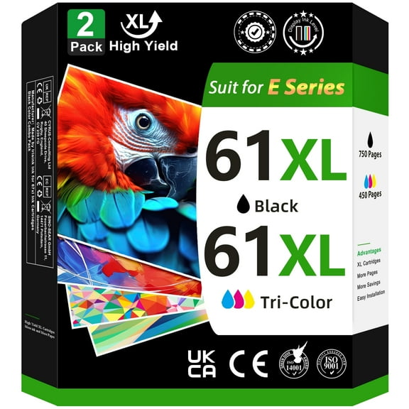 61 Ink Cartridge Compatible for HP 61XL Black and Color Ink for Envy 4500 5530 4502 Officejet 4630 4635 DeskJet 1000 1010 2050 2500 Printer(2-Pack)