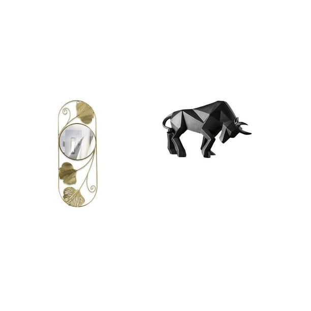 Espejo de pared,Espejo decorativo nórdico para colgar en la pared,Espejos de pared de metal decorativos para el hogar colgantes de pared,Estatua del toro,Estatua de