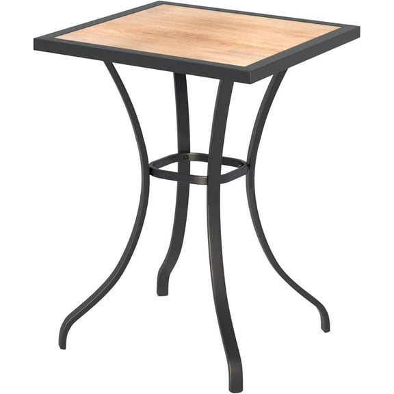 AECOJOY Outdoor Bar Table, 36'' Height Bar Outdoor Square Patio Table with Wooden Top & Metal Frame for Balcony, Deck, Bistro, Garden