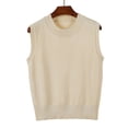 thumbnail image 4 of Spring Knit Sleeveless Sweater Vest for Women Solid Color Round Neck Layering Top Autumn Casual Wear Crew Neck Beige L, 4 of 4