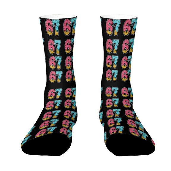 FabriLora 纯黑67 Funny Novelty Crew Socks for Women Men Sports