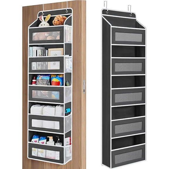 YARRAMATE Over the Door Organizer 5 Tiers, Foldable Fabric Hanging Storage Bags of 5 Mesh Side Pockets for Bedroom, Bathroom, Closet (Black)