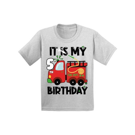 

Awkward Styles My Fifth Birthday T-shirt Fire-Truck Toddler Shirt Firefighter Top