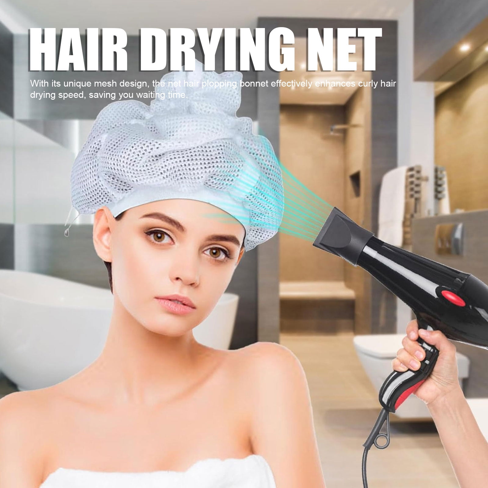 Hair Drying Net, Drawstring Elastic Band Net Hair Plopping Bonnet