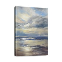 Bathroom Wall Art Abstract Canvas Art Print Modern Blue Ocean Picture Small Coastal Sunset & Sunrise Artwork for Sea Lake Themed Home Bedroom Décor 12x16inch