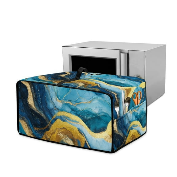 Renewold Toaster Oven Cover Stain-Resistant Air Fryer Smart Oven Protector with Storage Pockets Easy Clean Kitchen Appliance Accessories, 18.5 x 14.5 x 9 Inches, Marble Blue Yellow
