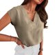 thumbnail image 2 of Tops de Manga Larga de Moda para las Mujeres 2025 V-Cuello Color Sólido Camisa de Verano, Blusa de Manga Corta de Poliéster Casual, 2 of 9