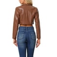 thumbnail image 3 of INSPIRE CHIC Faux Leather Cropped Blazer for Women's Notched Lapel Collar Single Breasted Moto PU Jackets XS Brown, 3 of 6