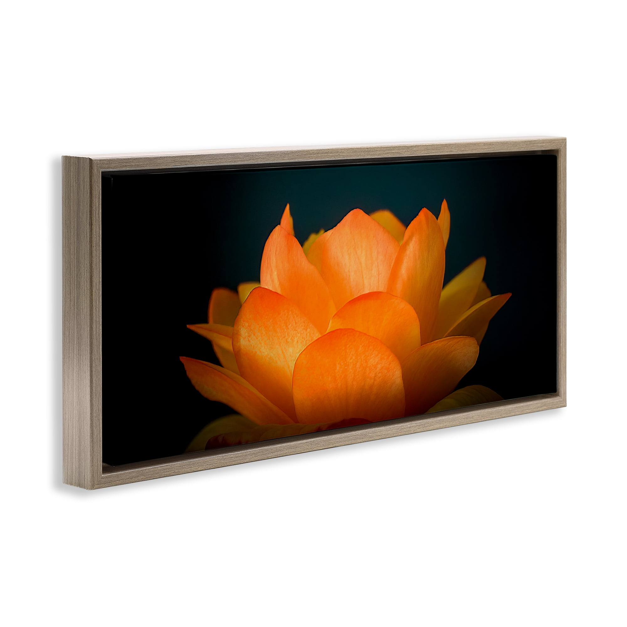 Glowing Orange Lotus Brown Framed Floater Canvas Wall Art, design by Phillip Flowers