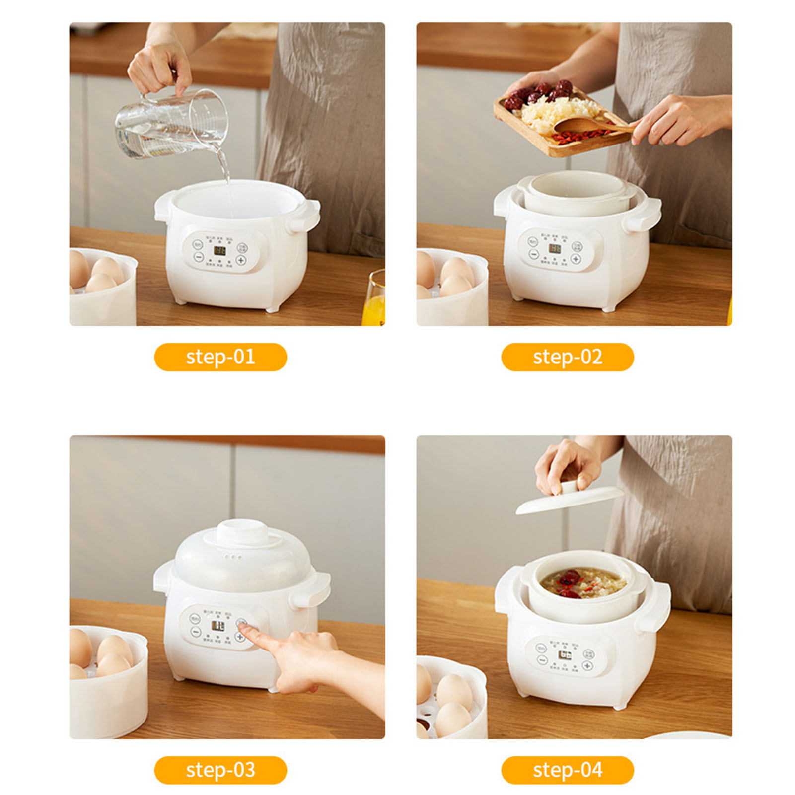 Electric Stew Pot 1L 200W Ceramic Liner Versatile Electric Stew Cooker For Porridge Rice Soup