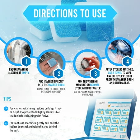 Washing Machine Cleaner Tablets - 24 Deep Cleaning Tabs Descale HE Front & Top Load Washer, 24 Pack